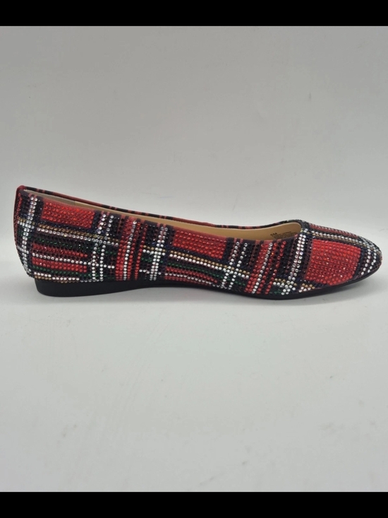 Alex Marie Shoes - Alex Marie Red Plaid Rhinestone-Studded Ballet Flat